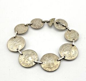 1940s Dutch East Indies Silver Coin Bracelet Custom Buckle Clasp 6.25 In